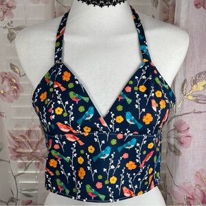 Blue Halter Crop Tank Top